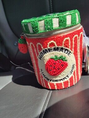 FREE SHIP....TikTok Viral Strawberry Jam Beaded Bag NWT  Handmade India w/ Charm
